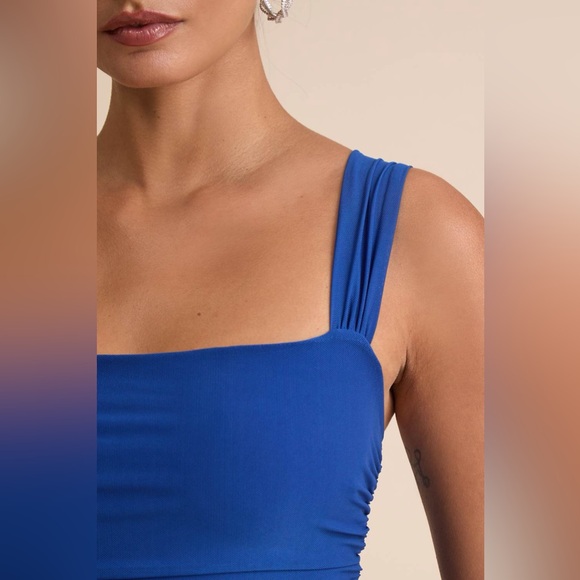 Lulus Amazing Presence Blue Mesh Ruched Column Maxi
Dress - Picture 3 of 5